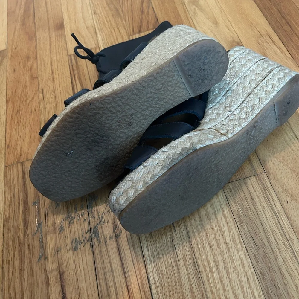 Black Leather Lace-Up Wedge‎ Sandals